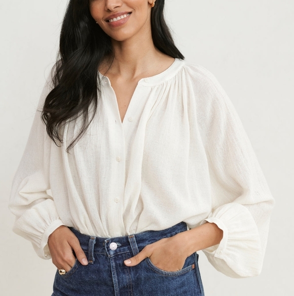 Jenni Kayne Long-Sleeve Willow Blouse in Ivory size XL NWT - Picture 2 of 11